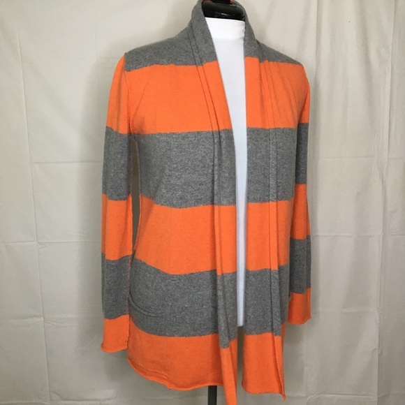 Pure‎ Amici Cashmere Sweater Open Cardigan Striped Orange Gray Luxury Old Money - Picture 8 of 8